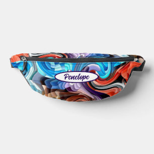 Modern Colourful Mosaic Abstract Pattern with Name Bum Bags