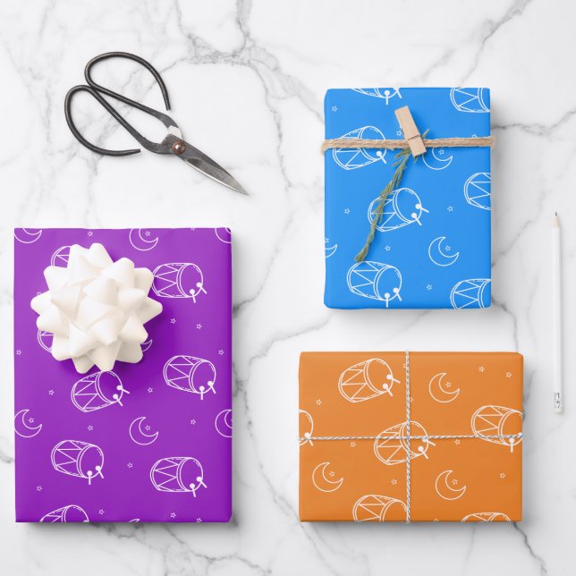 Modern Colourful Muslim Eid Party Wrapping Paper Sheet (Front)