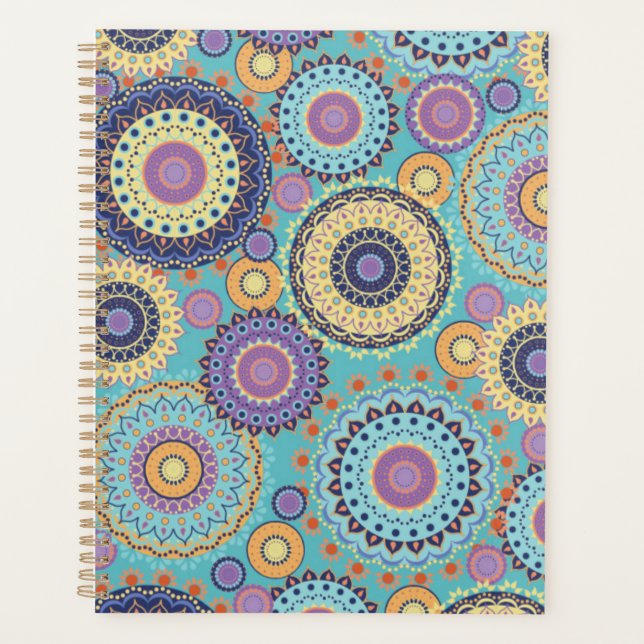 Modern Colourful Navy Teal Geometrical Pattern Planner (Front)