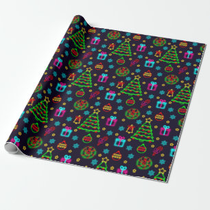 Modern Colourful Neon Lights Christmas  Wrapping Paper