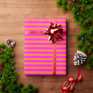 Modern Colourful Orange Hot Pink Striped Pattern Wrapping Paper