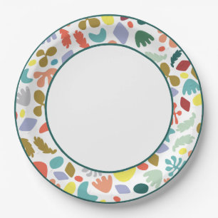 Modern Colourful Organic Patterned Green Border Lr Paper Plate