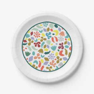 Modern Colourful Organic Patterned White Border Paper Plate