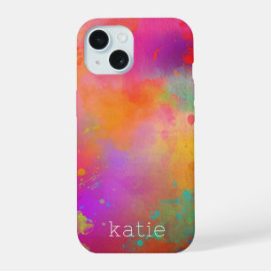 Modern Colourful Painted Watercolor Art w/ Name iPhone 15 Case