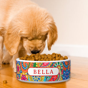 Modern Colourful Paisley Floral Personalised Name Bowl