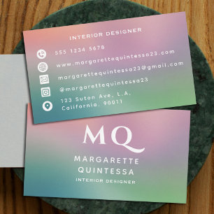 Modern Colourful Pastel and White Monogram Initial Business Card