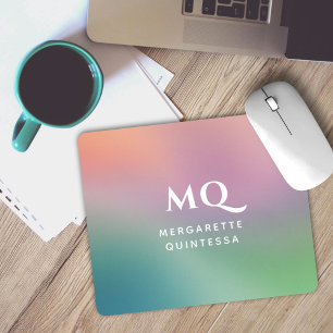Modern Colourful Pastel and White Monogram Initial Mouse Pad