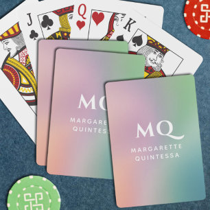 Modern Colourful Pastel and White Monogram Initial Playing Cards