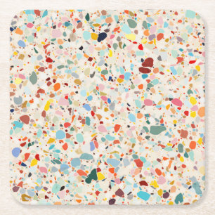 Modern Colourful Pastel Terrazzo Pattern Square Paper Coaster