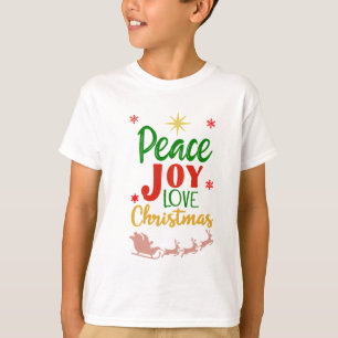 Modern Colourful Peace Joy Love Christmas Typograp T-Shirt