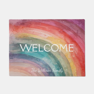 Modern Colourful Personalised Rainbow Doormat