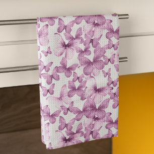 Modern Colourful Pink Butterflies Tea Towel