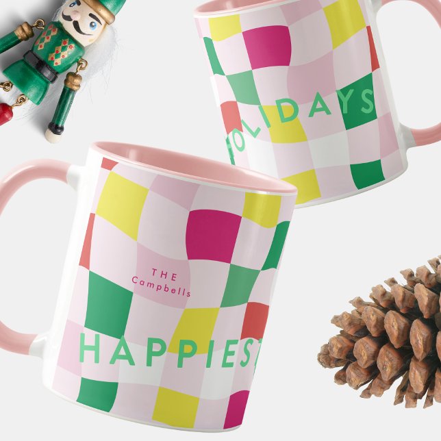 Modern Colourful Pink Disco Tartan Plaid Christmas Mug (Creator Uploaded)