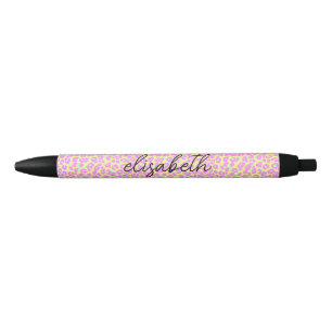 Modern Colourful Pink Leopard Skin Pattern Monogra Black Ink Pen