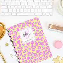 Modern Colourful Pink Leopard Skin Pattern Monogra