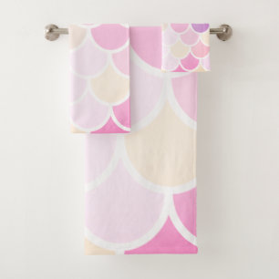 Modern Colourful Pink Mermaid Scales Pattern Bath Towel Set