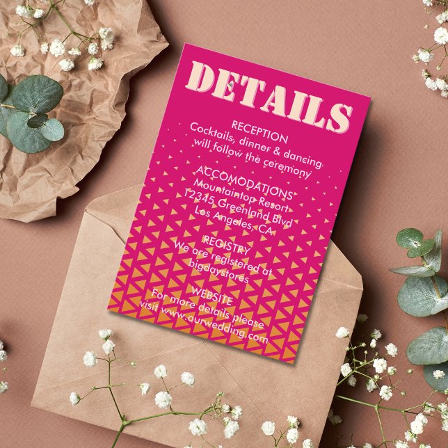 Modern Colourful Pink & Orange Geometric Wedding Enclosure Card (Creator Uploaded)