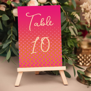 Modern Colourful Pink & Orange Geometric Wedding  Table Number