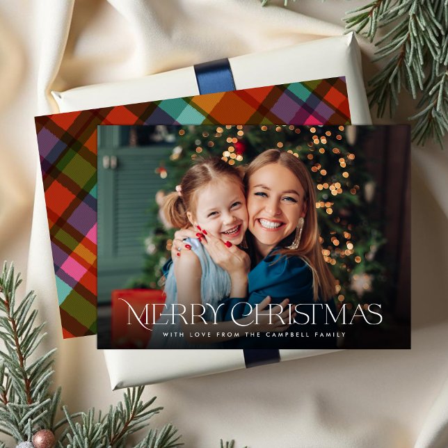 Modern Colourful Plaid Full Bleed Christmas Photo Holiday Card (Creator Uploaded)