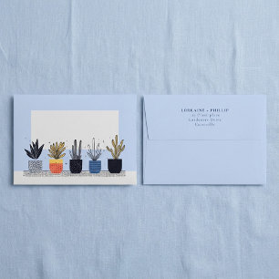 Modern colourful Potted house Plants Wedding Envelope