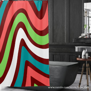 Modern colourful preppy abstract waves blue green shower curtain