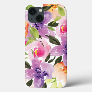 Modern Colourful Preppy Watercolor Boho Flowers iPhone 13 Case