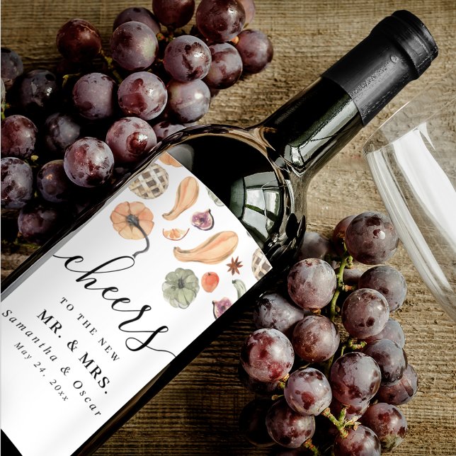 Modern Colourful Pumpkin Autumn  Wine Label (Creator Uploaded)