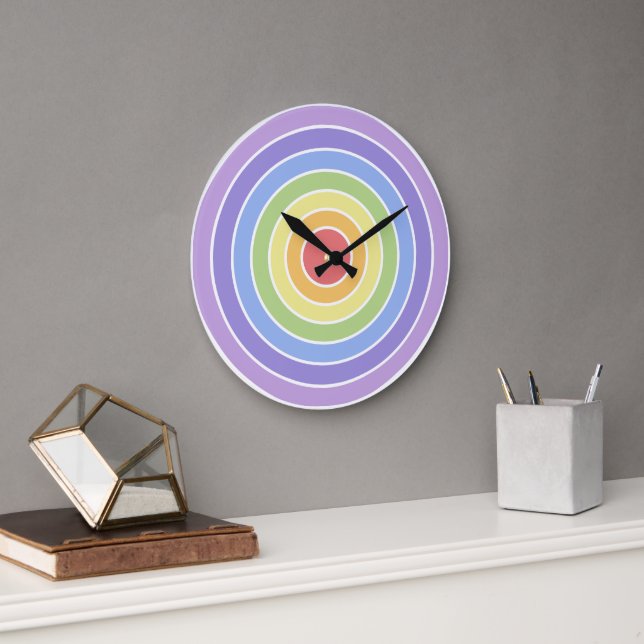 Modern Colourful Rainbow Colours Pattern Large Clock (Office)