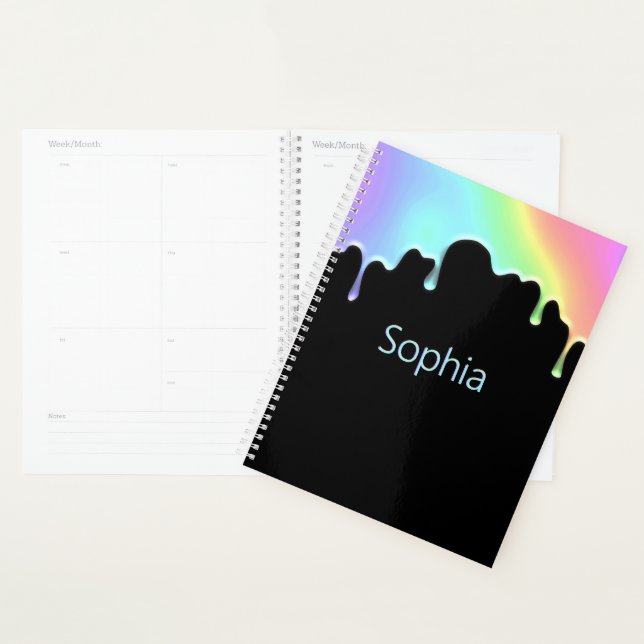 Modern Colourful Rainbow Drops Faux Holographic Planner (Display)