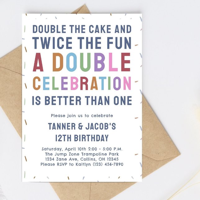 Modern Colourful Rainbow Sprinkles Double Birthday Invitation (Creator Uploaded)