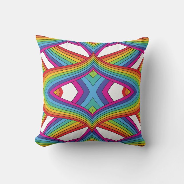 Modern Colourful Rainbow Stripes Pattern Cushion (Front)