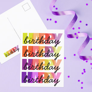 Modern Colourful Rainbow Typography Happy Birthday Postcard