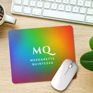 Modern Colourful Rainbow White Monogram Initial Mouse Pad