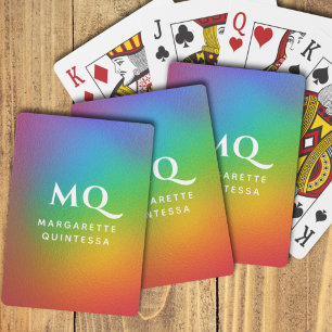 Modern Colourful Rainbow White Monogram Initials Playing Cards