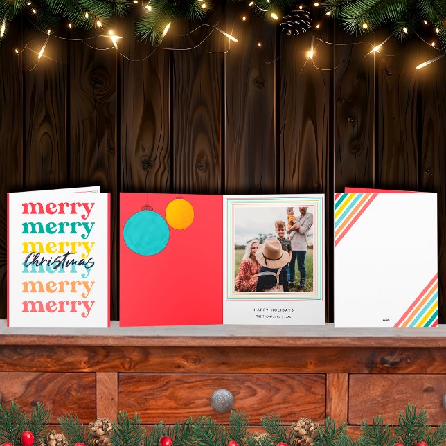 Modern Colourful Red Merry Christmas One Photo Card (Creator Uploaded)