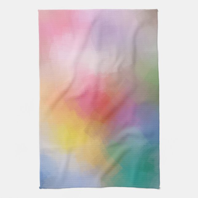 Modern Colourful Red Purple Blue Green Yellow Tea Towel (Vertical)