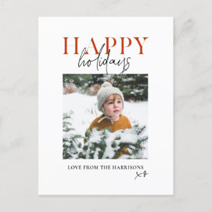 Modern Colourful Red Script Family Kids Photo Happ Holiday Postcard