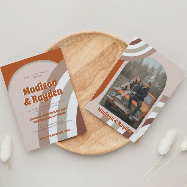 Modern Colourful Retro Arch Photo Rainbow Wedding Invitation (Creator Uploaded)