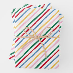 Modern Colourful Retro Christmas Holiday Stripes Wrapping Paper Sheet