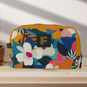 Modern Colourful Retro Flowers Womens Monogrammed Dopp Kit