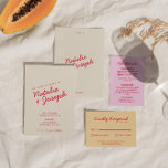 Modern Colourful Retro Fun Whimsical Script Weddin Invitation<br><div class="desc">This wedding invitation is perfect for your wedding if you looking for unique and easy editable design .An elegant unique simple minimalist cream wedding template invitation. Which features plain beige creamy background. And magenta red pink hand lettered bride's and groom's first names. and editable info with monogram in the in...</div>
