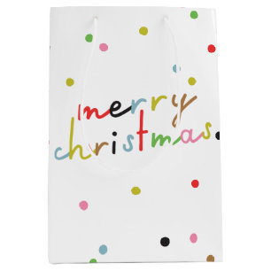 modern colourful retro polka dot MERRY CHRISTMAS  Medium Gift Bag