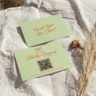 Modern Colourful Retro QR Code Ribbon Wedding RSVP Card