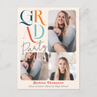 Modern Colourful Retro Three Photo Graduation