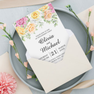 Modern Colourful Roses Elegant Engagement Party Invitation