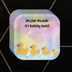 Modern Colourful Rubber Duckies Baby Shower Paper Plate