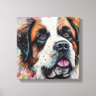 Modern Colourful Saint Bernard Dog Art Canvas Print
