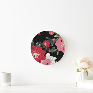 Modern Colourful Sakura Flower Japan Birthday part Round Clock