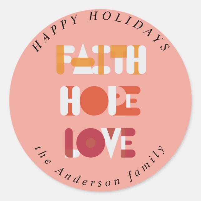 modern colourful script happy holidays monogram classic round sticker (Front)