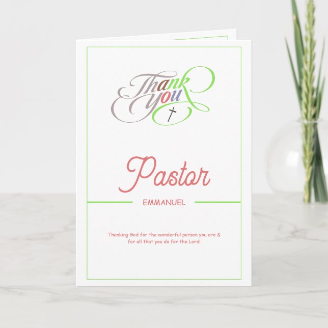Modern Colourful Script Pastor Appreciation Card (Front)